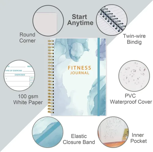 Miniatura 2 de Diario de fitness simplificado para mujeres y hombres, diario/planificador de entrenamiento A5 diario de registro de ejercicios para pérdida