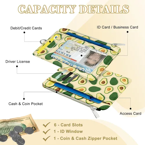 Miniatura 3 de Cartera delgada para mujer - Soporte para tarjetas de crédito con bloqueo RFID, cartera de piel sintética con ventana de identificación y bolsillo
