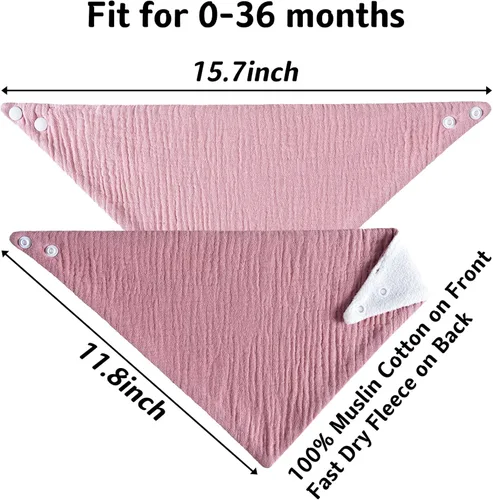 Miniatura 6 de Baberos de muselina para bebé, baberos de bandana para babeo para bebés niñas y niños, recién nacidos, niños pequeños, babeo y dentición rosado