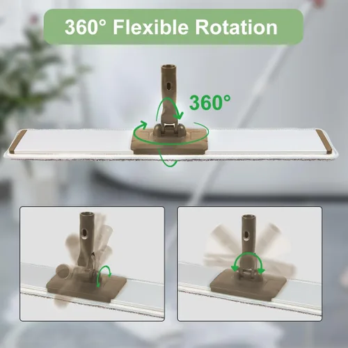 Miniatura 7 de CQT Sistema de Limpieza de Trapeador de Piso de Microfibra Plana Comercial de 24 Pulgadas Húmedo Seco y Polvo para Madera Dura con 4 Almohadillas