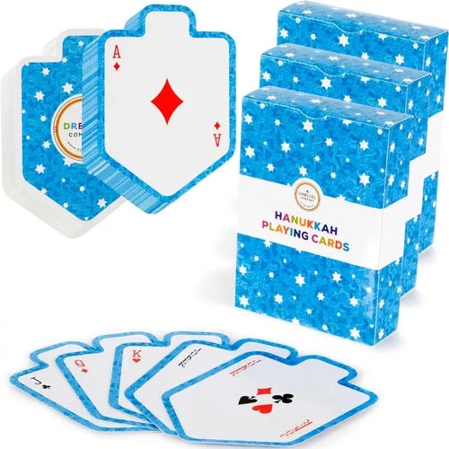The Dreidel Company Paquete de 10 cartas de Hanukkah en forma de Dreidels - Barajas de cartas para juegos judíos con temática de fiestas temáticas,
