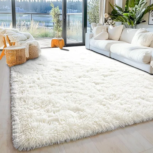 Miniatura 24 de Alfombras de área de 8x10 para sala de estar, alfombra shaggy grande ultra suave y esponjosa para dormitorio, alfombras de felpa mullida Blanco crema