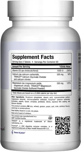 Miniatura 4 de Suplemento de calcio de 500 mg con vitamina D3 (1000 UI) y magnesio (500 mg) - Soporte para huesos, dientes y articulaciones para hombres y mujeres
