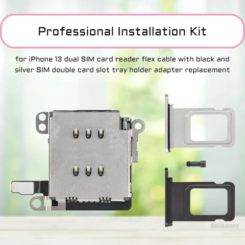 Miniatura 3 de Para iPhone 13 Dual SIM Card Reader Flex Cable con Negro y Plata Bandeja de Tarjeta SIM Doble Soporte de Ranura Adaptador de Reemplazo con Kit