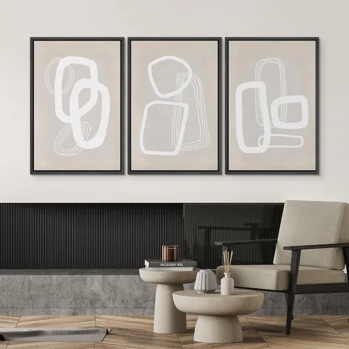 Miniatura 274 de SIGNWIN Lienzo enmarcado para pared, arte con pinceladas de flujo neutro en tonos beige abstractos, ilustraciones, arte moderno, decorativo