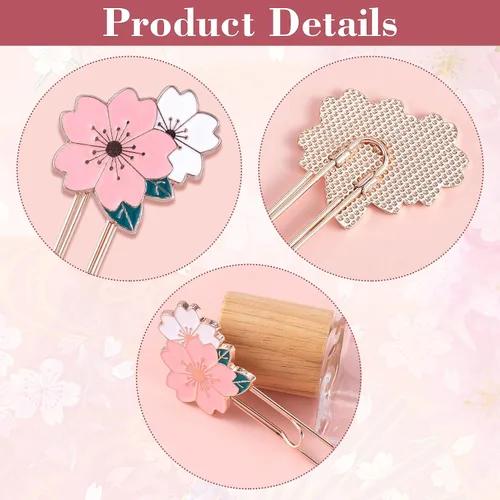 Miniatura 3 de HINZIC Paquete de 7 clips estilo Sakura para marcadores, bonitos clips de papel de flor de cerezo para oficina, escuela, planificador, suministros