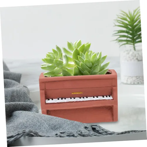 Miniatura 6 de NOLITOY Maceta de cemento para piano, maceta en forma de piano, maceta suculenta de cerámica para exteriores, plantas suculentas, plantador