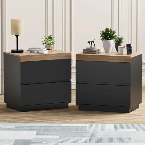 Miniatura 13 de Mesita de noche de 23.6 pulgadas de alto con 3 cajones de almacenamiento, mesita de noche acanalada con asas de metal, mesa auxiliar moderna