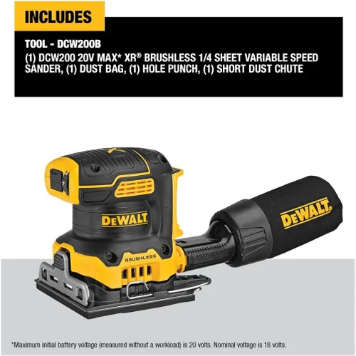 Miniatura 6 de DEWALT Lijadora inalámbrica de velocidad variable de 1/4 hoja sin escobillas MAX XR de 20 V (solo herramienta) (DCW200B)