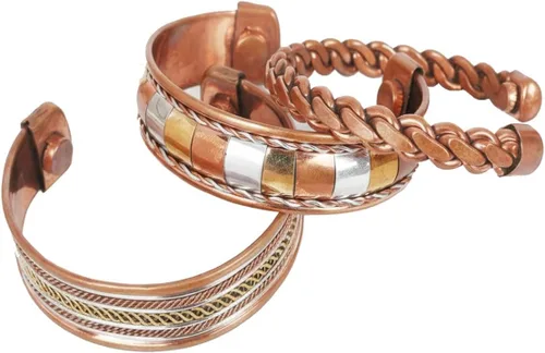 Miniatura 18 de Pulseras de cobre Touchstone regalo para hombres y mujeres joyería magnética 100% pura y sólida ajustable juego de pulseras hechas a mano