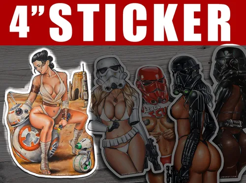 Miniatura 3 de Jeremy Worst pegatina de 10 cm "Arte adhesivo de Star Wars R2D2 Princesa Leia Pinup Regalos Señor Jedi Darth Vader Ayúdame Obi Uno cosas juguetes