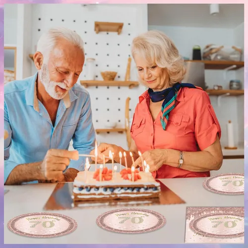 Miniatura 5 de Decoraciones de cumpleaños número 70 para mujer, decoraciones de cumpleaños número 70, platos y servilletas de oro rosa, decoraciones de cumpleaños
