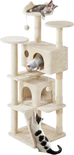 Miniatura 29 de Topeakmart Árbol para gatos de 54 pulgadas, torre para gatos con postes rascadores y percha para condominios grandes, muebles de casa con soporte