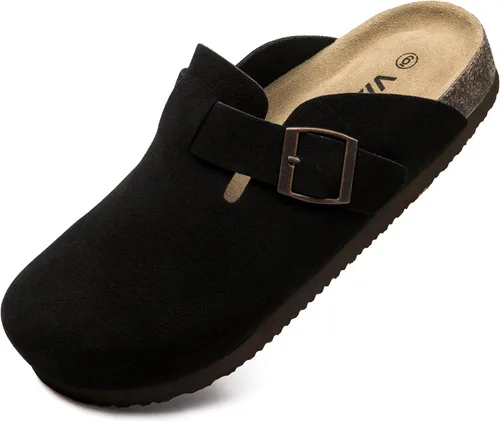 Miniatura 10 de Zuecos de ante con plantilla de corcho, sandalias de patata, mules de confort con soporte de arco, chanclas cómodas de slip on