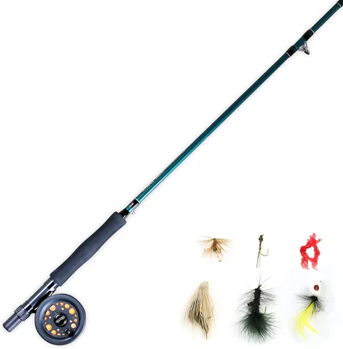 Martin - Kit completo de pesca con mosca, caña de pescar con mosca de 3 piezas de 8 pies 5/6 de peso, carrete de control de borde tamaño 5/6,