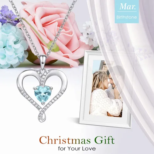 Miniatura 6 de AM ANNIS MUNN Birthstone Necklace for Women, 18K White Gold Heart Necklace Filled 925 Sterling Silver, Diamond Womens Jewelry Christmas Gifts for