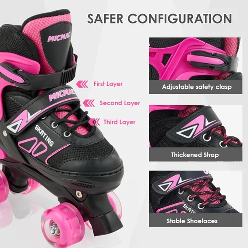 Miniatura 3 de Patines para niños con 6 almohadillas de protección, patines de tamaño ajustable para niños principiantes, patines para niños pequeños con 8 ruedas