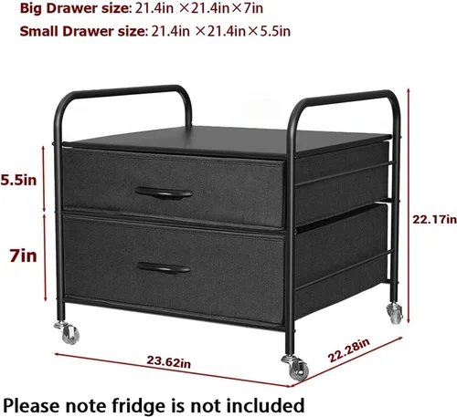 Miniatura 9 de EazeHome Mini soporte para refrigerador con almacenamiento, mini soporte para refrigerador, carrito de refrigerador de 2 cajones, unidad Negro