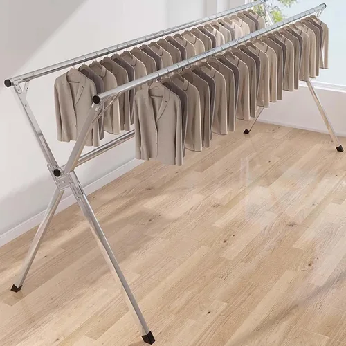 Miniatura 3 de Heavy Duty Stainless Steel Clothes Drying Rack - Adjustable Length Garment Rack for Indoor/Outdoor Use, Foldable with Windproof Hooks, 63In -(One