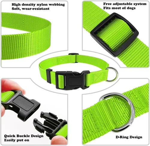 Miniatura 3 de Collar de perro básico verde con collar transpirable de nailon de liberación rápida para cachorros, perros pequeños, medianos y grandes, niños