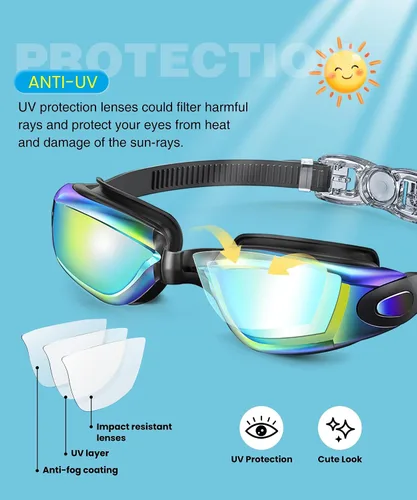 Miniatura 3 de Kids Goggles Age 4-16, Kids Swimming Goggles Anti-UV Anti-Fog No Leaking, 3 Pack Swim Goggles for Boys Girls Youth
