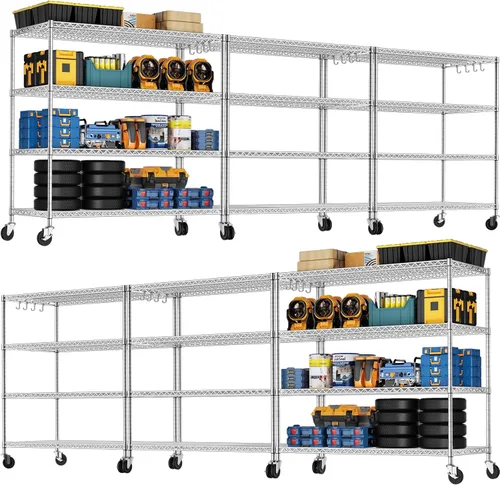 Miniatura 20 de PrimeZone Estantería de alambre de 74 pulgadas de alto, 1250 libras, estantes de almacenamiento de 5 niveles con ruedas, certificado NSF, estante