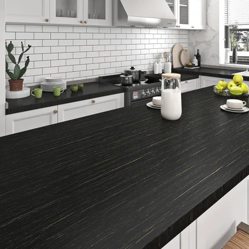 Miniatura 3 de Livelynine Papel tapiz texturizado negro y dorado para despegar y pegar, papel adhesivo negro y dorado para gabinetes, encimeras, escritorio