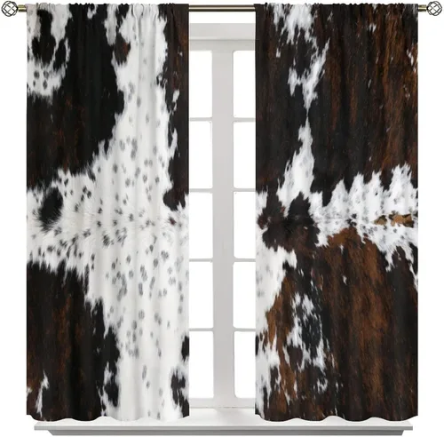 Miniatura 3 de YCness Cortinas con estampado de vaca, cortinas de piel de vaca, piel de animal marrón, estampado de vaca occidental, granja rústica, tratamientos