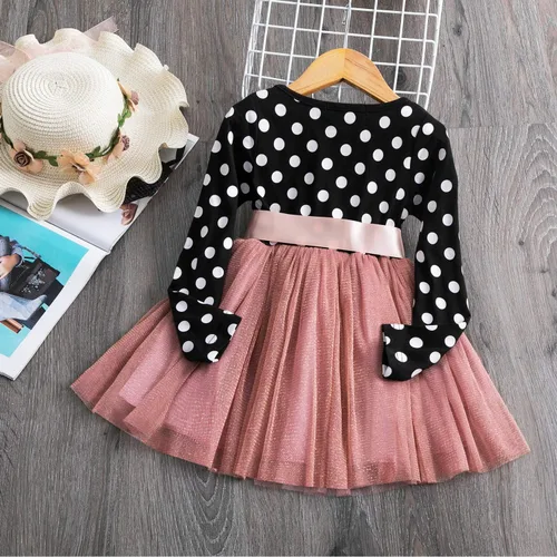 Miniatura 3 de Vestido de fiesta con tutú NNJXD para niña, con lunares, volantes con varias capas, de manga larga