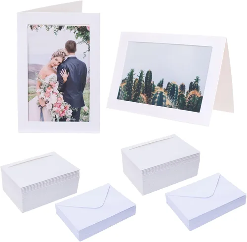 Miniatura 12 de 100 unidades de tarjetas con marco de fotos y sobres de 4x6 pulgadas, tarjetas de papel con notas, tarjetero de fotos para decoraciones de Navidad