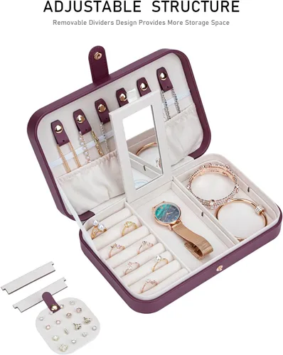 Miniatura 76 de Joyero pequeño, joyero de viaje portátil para mujer, mini organizador de viaje de 2 capas, regalo para mujeres y niñas, negro A