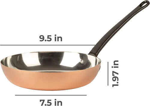 Miniatura 2 de Sartén de cobre estañado con mango de hierro fundido Sartén tradicional de cobre macizo con revestimiento de estaño Sartén fabricada en Francia