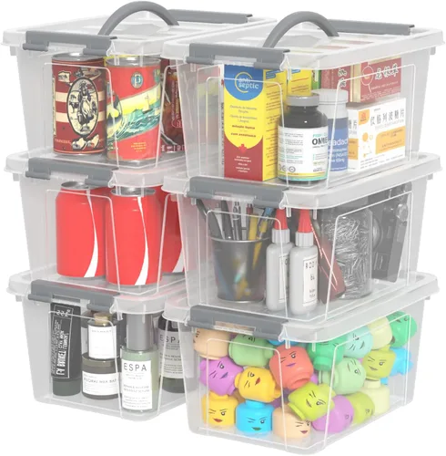 Miniatura 8 de Paquete de 6 cajas de almacenamiento de plástico de 20 L, caja de almacenamiento transparente con tapas