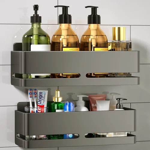 Organizador de ducha, paquete de 2 estantes de ducha, estante de almacenamiento de baño resistente, organizador de baño de gran capacidad, sin