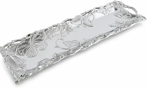 Arthur Court Bandeja oblonga de aluminio de mariposa de 18.5 x 6 pulgadas, elegante vajilla para entretenimiento