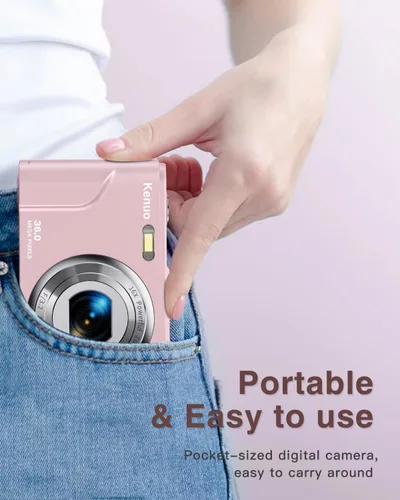 Miniatura 5 de Cámara digital para niños de 1080P 36 MP, cámara de video con dos baterías, sello de tiempo, antivibración, zoom de 16X, cámara portátil compacta