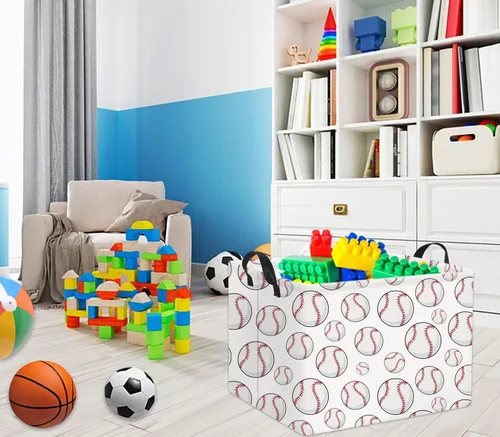 Miniatura 2 de Cesta rectangular de béisbol para niños, cesta de almacenamiento para bebés, lindo cesto organizador de almacenamiento de juguetes para niños