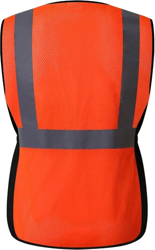 Miniatura 8 de Chaleco de seguridad para mujer, múltiples bolsillos, de alta visibilidad, reflectante, malla transpirable, chaleco de trabajo para dama, cremallera