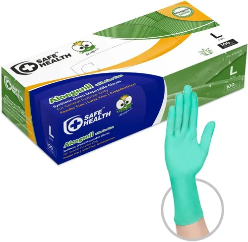 Miniatura 7 de Safe Health Aloegenii - Guantes desechables de vinilo verde HD, revestimiento de aloe vera, 5.5 mil, caja de 1000, medianos, sin látex, sin polvo