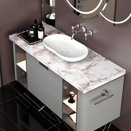 Miniatura 4 de AbaBoorty Papel de contacto de mármol blanco marrón de 85 x 15.8 pulgadas, papel tapiz de mármol brillante para encimeras de cocina, baño, encimera