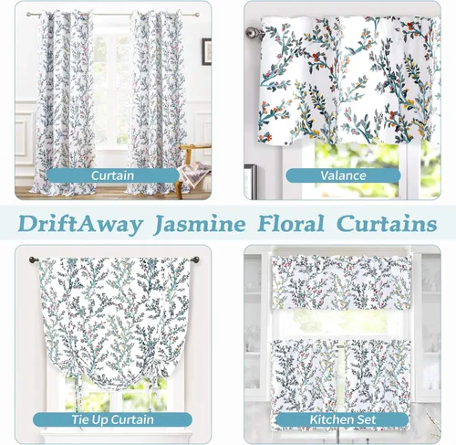 Miniatura 7 de DriftAway Jasmine - Cenefa de cortina de ventana con aislamiento térmico botánico de acuarela para sala de estar, dormitorio, cocina, 2 capas de 52