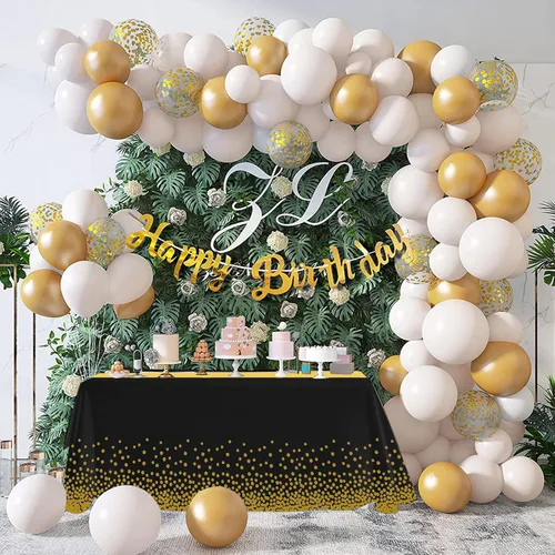 Miniatura 6 de Paquete de 10 manteles rectangulares de plástico y camino de mesa de satén, mantel desechable negro rectangular y dorado para cumpleaños