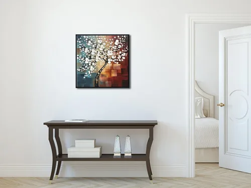 Miniatura 6 de Wieco Art Morning Glory - Arte de pared enmarcado, 24 x 24 pulgadas, 100% pintado a mano, pintura al óleo abstracta de flores blancas, decoración
