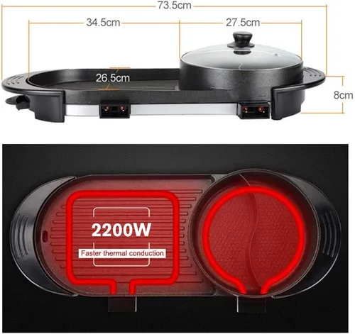 Miniatura 3 de SEAAN Olla caliente con parrilla, parrilla eléctrica para interiores, Shabu Shabu Shabu Pot coreana sin humo, doble temperatura contral, capacidad