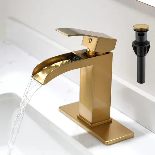 Miniatura 11 de Grifo de baño cascada negro – Grifo de lavabo de baño de una sola manija negro mate de 1 o 3 agujeros Grifo de tocador sólido de un solo orificio