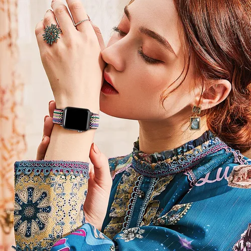 Miniatura 4 de DaQin Paquete de 3 correas elásticas Solo Loop compatibles con Apple Watch de 1.654 pulgadas, 1.614 pulgadas, 1.575 pulgadas, 1.496 pulgadas, Boho