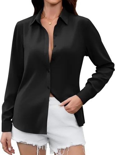 Miniatura 7 de Camisas Premium de Seda Satinada Suave y Transpirable con Botones para Mujer, Blusas de Manga Larga, Tops de Trabajo Casuales