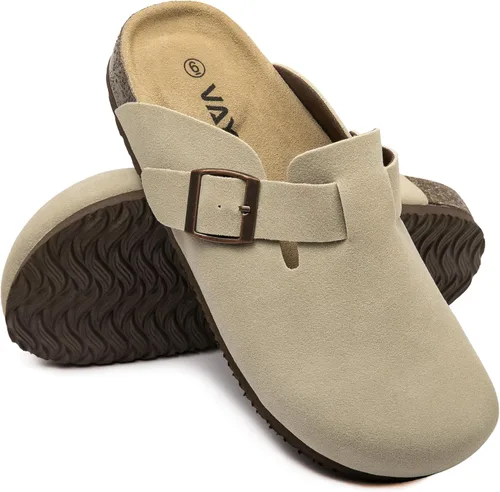 Miniatura 5 de Zuecos de ante con plantilla de corcho, sandalias de patata, mules de confort con soporte de arco, chanclas cómodas de slip on