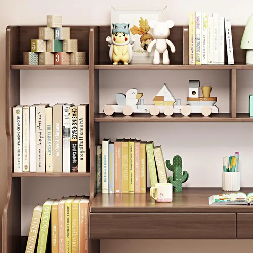 Miniatura 5 de Escritorio para niños, mesa para niños con cajones y estantería, escritorio de madera para niños, estación de trabajo de computadora de aprendizaje