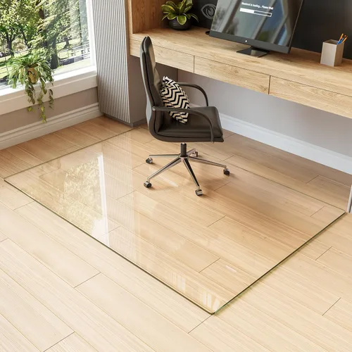 Miniatura 20 de Koonmi Tapete para silla de vidrio templado para suelos de madera dura y alfombras, 30 x 55 pulgadas, protector de piso de oficina transparente